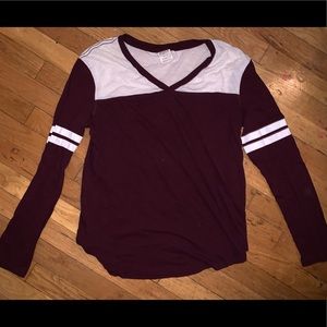 PINK VS Maroon Varsity-Style Long Sleeve Shirt